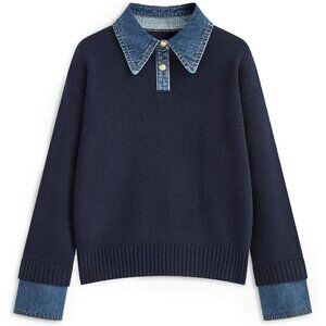 Women's Oversized Denim Collar Sweater Cozy Fall Long Sleeve Tunic Pullover